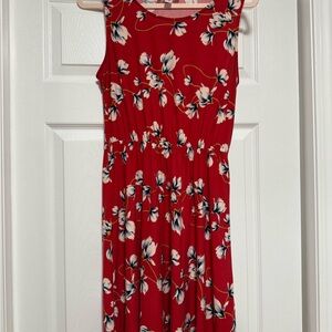 French Grey Red and White Floral Dress